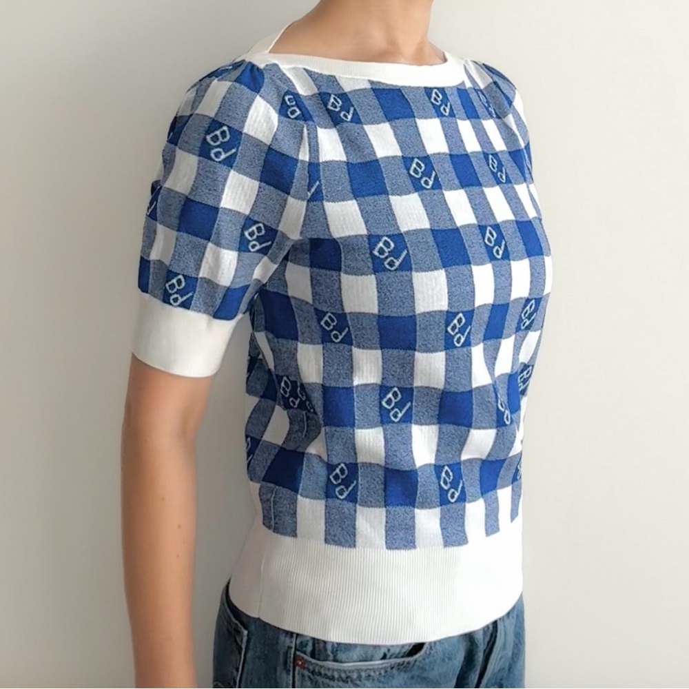 Blue and White Checkered Top